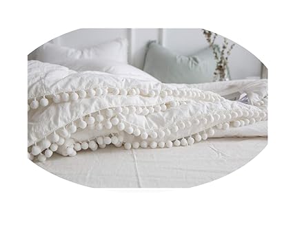 Meaning4 Ivory Or Off White Comforter Quilt With Poms Ball Cotton