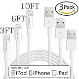 Lightning Cable, KOOWIEN 3Pack 3FT 6FT 10FT 8pin USB Cable Syncing and Charging Cable Cord Charger for Apple iPhone 6/6s/6 plus/6s plus, SE, 7/7plus, iPad Air/Mini/Pro, iPod Nano/Touch (White)
