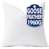 MIULEE 28 x 28 Goose Feather Down Euro Pillow with 100% Cotton Cover, Set of 1 Soft Fluffy Decorative Pillow Insert for Sofa Bed Couch Living Room White