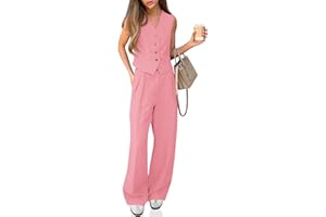 Cicy Bell Women's 2 Piece Outfits V Neck Pants Sets Crop Vest Blazer and Wide Leg Suit