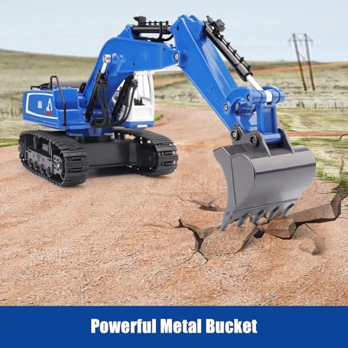 TERRIFI Remote Control Excavator Toy, 1/18 Scale Rc Toys Metal Shovel Double Track 360 Degree Rotation Hydraulic Excavator Toy for Kids Age 4-7 8 9 10 Year Old, Birthday Gifts Ideas