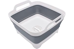 GODEREWILD 2.4 Gal(9L) Collapsible Dish Basin with Drain Plug, Space Saving Outdoor Multiuse Foldable Sink Tub, Dishpan, Kitchen Storage Tray for Camping, Vegetable Washing, RV (Gray)