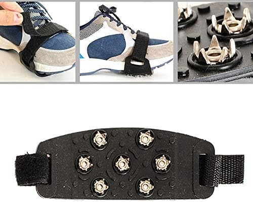 ZBmiluddeer 1 Pair 7 Spikes Anti Slip Ice Snow Shoe Grips Climbing Cleats Crampon Boot Cover - Black