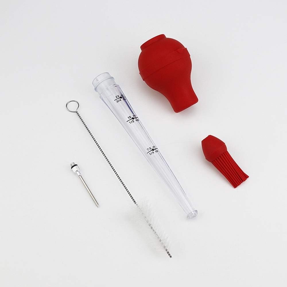 Turkey Baster Kit Marinade Injector Food Syringe Meat Syringe Commerical Grade Quality FDA Rubber Bulb Including Marinade Injector Needle and Brush for Turkey Beef Steak BBQ (Red - Image 5