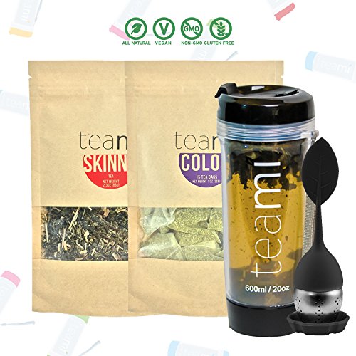30 Day Detox Tea Kit for Teatox & Weight Loss to get a Skinny Tummy by Teami Blends | Our Best Colon Cleanse Blend to Raise Energy, Boost Metabolism, Reduce Bloating! (Big Black Tumbler & Infuser)