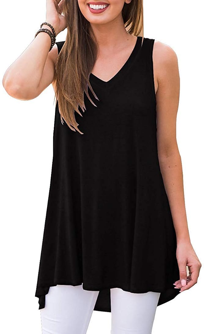Akihoo Women Summer Sleeveless V-Neck Hi-Low T-Shirt Tunic Top Blouse Shirts
