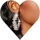 Wekicici Silver Rhinestone Hoop Earrings Sparkly Square Crystal Dangle Earrings Wedding Bridal Party Prom Formal Jewelry for Women