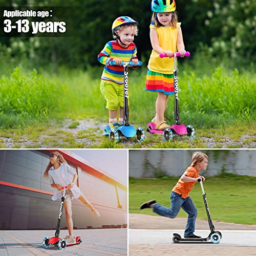 Banne Scooter Height Adjustable Lean to Steer Flashing PU Wheels 3 Wheel Kick Scooters for Kids Boys Girls (Red) - Thumbnail 6