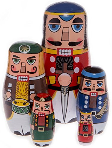 AMOR PRESENT Nutcracker Nesting Doll, 5Pcs Russian Matryoshka Dolls Christmas Nutcracker Figures Handmade Wooden Nutcracker Set