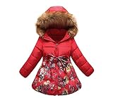 SS&CC Girls' Long Flower Printing Bowknot Winter Hooded Down Jacket
