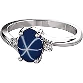 Cornflower Blue Star Sapphire Sterling Silver Ring with Sapphire Accents