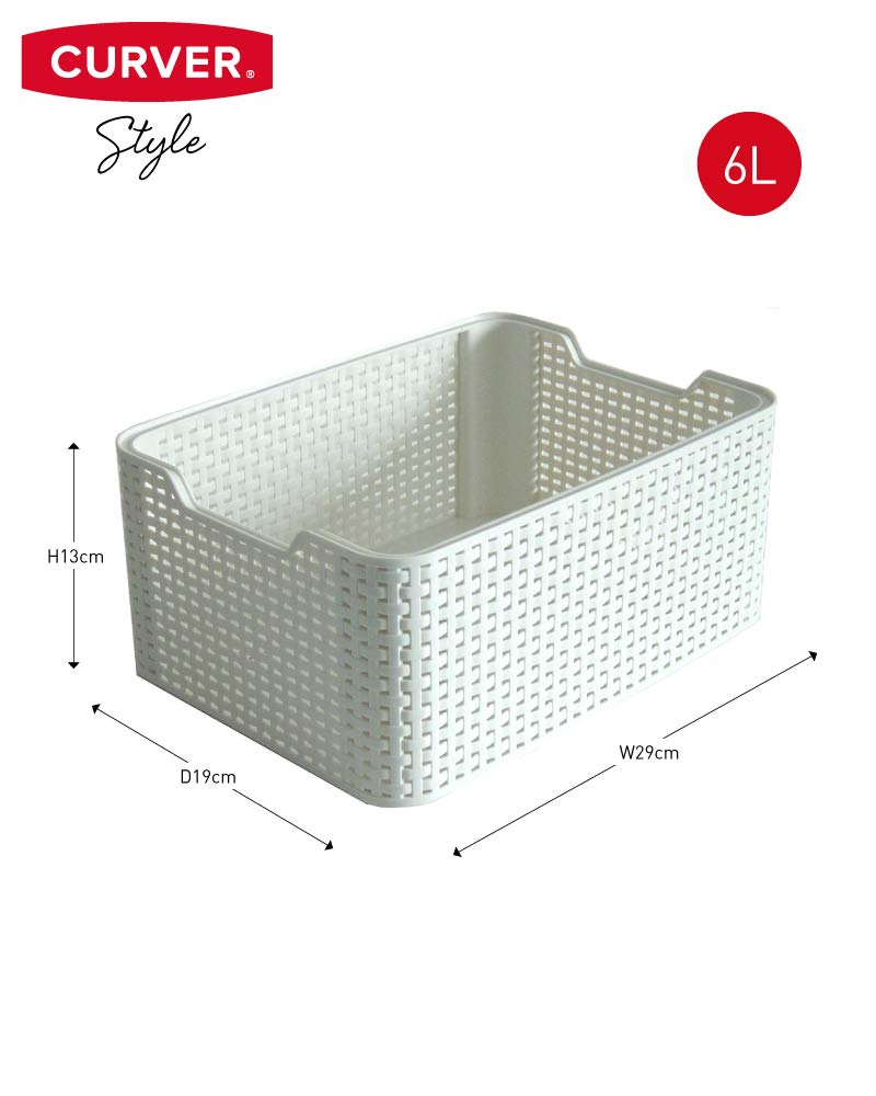 Curver Style Small Rectangular Storage Basket, Vintage White, 6 Litre