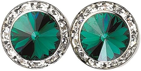 20mm "Emerald" Swarovski Rivoli Round Crystal Rhinestone Pierced Earrings - USA Made