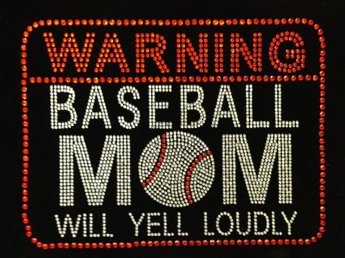 Warning Baseball mom N will yell loudly Rhinestone Transfer Iron On Hot Fix Motif Bling Applique - DIY