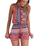 Ayliss Women's Sexy Cut Out Back Bohemian Casual Loose Romper Playsuit,Red S