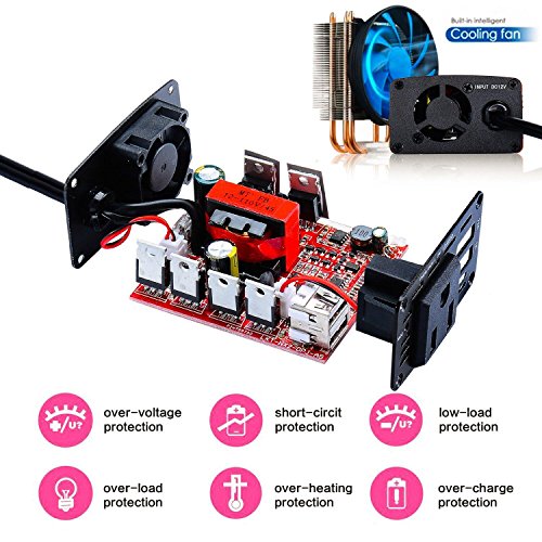 WINTEKD 150W Car Power Inverter DC 12V to 110V AC Converter with 3.1A Dual USB Charger Adapter (Red)