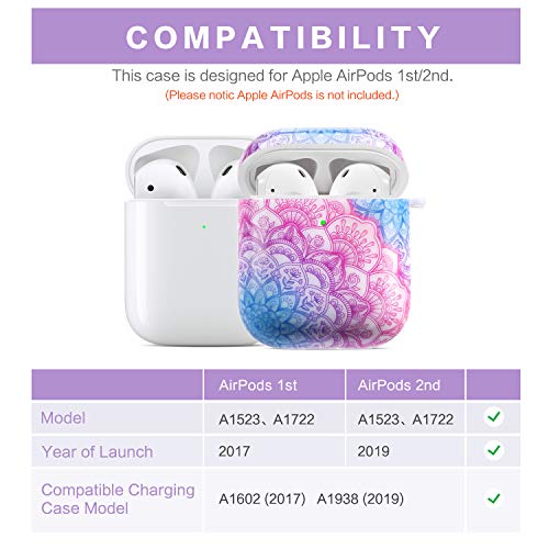 Cutebricase AirPods Case Silicone Protective Cover for Apple AirPods 2 & 1 with Keychain Compatible with Wireless Charging(Mandala)