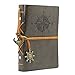 EvZ Leather Writing Journal Notebook, 7 Inches Vintage Nautical Spiral Blank String Diary Notepad Sketchbook Travel to Write in, Unlined Paper, Retro Pendants, Classic Embossed, Grey