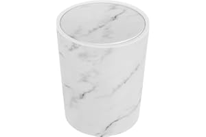 CALLARON Plastic Bathroom Trash Can with Flip Lid, Small White Marble Pattern Wastebasket for Living Room