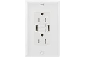 Wengart GFCI Outlet with USB in-Wall,AC125V 15Amp Self-Test with LED Indicator Tamper Resistant DC5V 4.8A Charger Outlet with Dual USB Ports A,ETL Listed,White