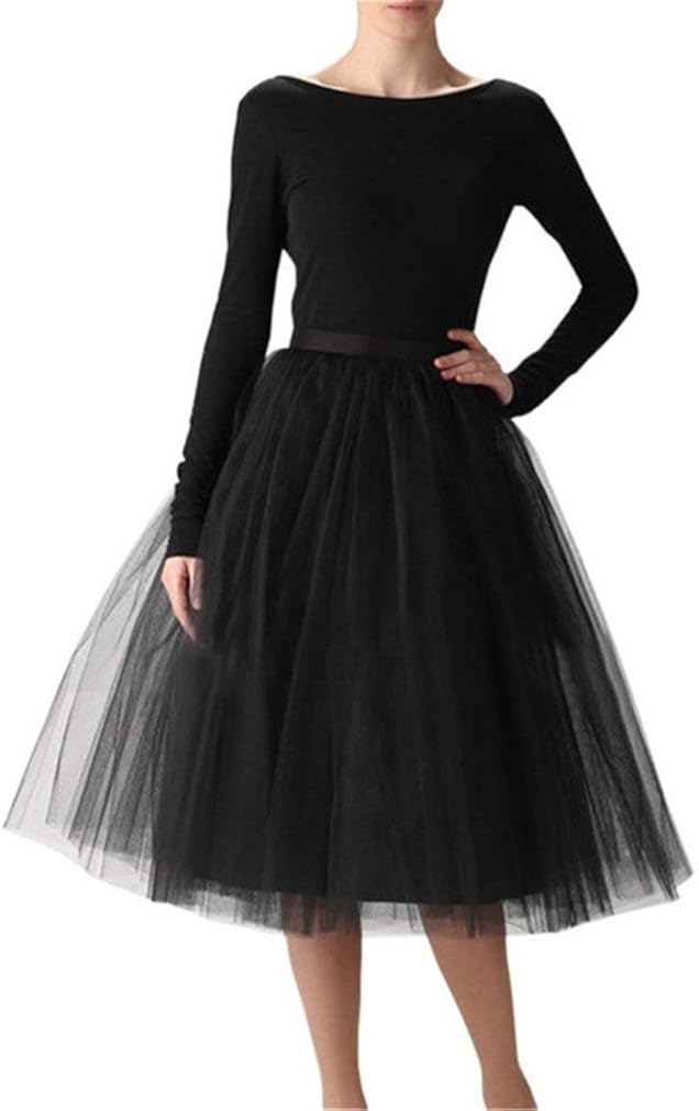 WEISIPU Women's 6 Layer Short A Line Elastic Waistband Tutu Tulle Prom Princess Midi Dance Skirt at  Women’s Clothing store