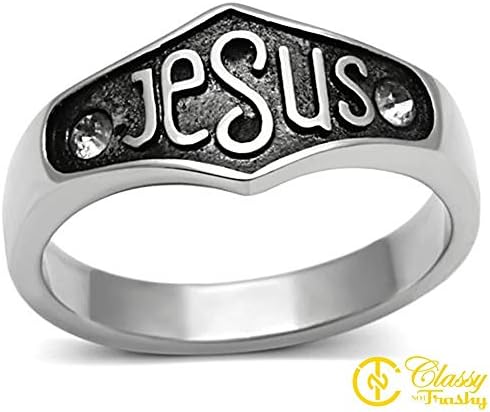 Classy Not Trashy Men's Fashion Jewelry Ring, Premium Grade Stainless Steel Clear Top Grade Crystal Jesus Pride Ring Size 9