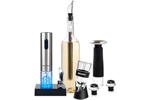 Secura 12-Piece Accessories Set: Electric Opener, Foil Cutter, Aerator, Vacuum Pump and 2 Stoppers for Wine