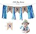 1st Birthday Boy Decoration Set One Blue Birthday High Chair Banner, Glitter Cake Topper, Glitter Crown,20pcs Balloons With Streamers