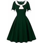ODIZLI Women's 1950s Retro Dress Short Sleeve Contrast Panel Swing Cocktail Dress Rockabilly Dresses