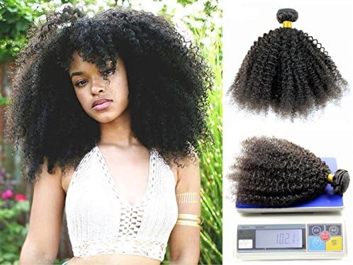 Babe Hair Afro Kinky Curly Human Hair Extensions Peruvian Curly Hair 1 Bundle 7A Unprocessed Virgin Hair Weave Weft Natural Black 100g (16 inch, Natural Color)