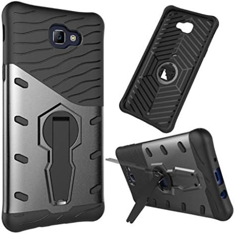 Samsung Galaxy On5 2016 Case,J5 prime Case,MuTouNiao Silicone &amp; Plastic PC 2 in 1 360°Rotating Stand with Lanyard Hole Shockproof Back Case Cover for Samsung Galaxy On5 2016 / J5 prime - Black