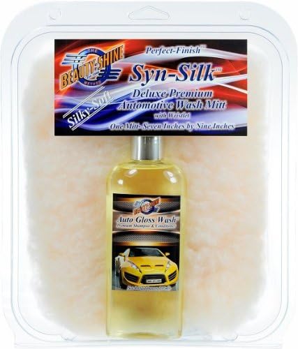 Beauty Shine Perfect-Finish Syn-Silk Silky-Soft Deluxe Premium Automotive Wash Mitt with Wristlet - One Mitt - 7 X 9 Inches