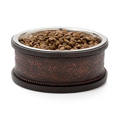 80 Off Pet Junkie Wyoming Decorative Dog Bowl Brown Floral Leather