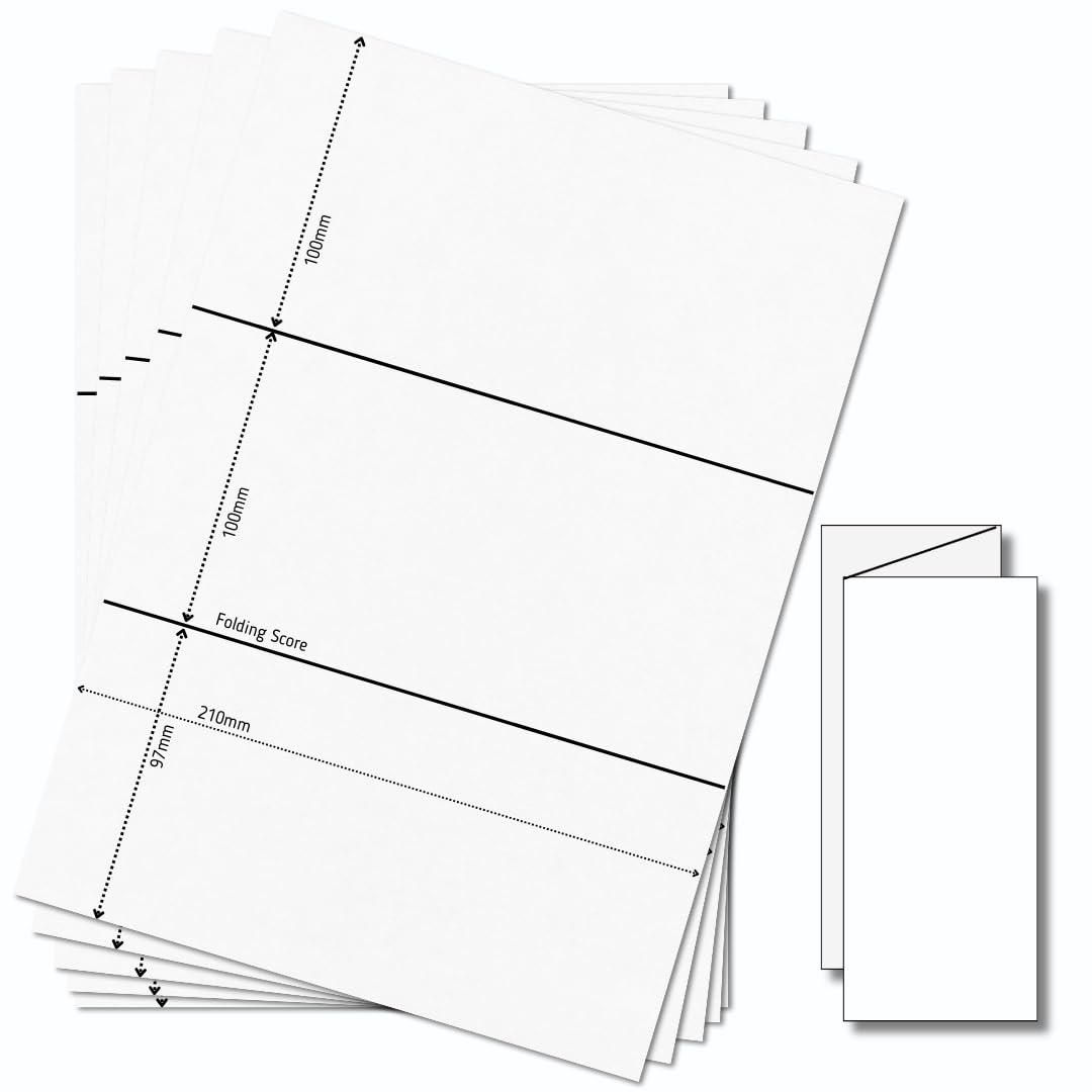 OfficeGear ZFold Trifold Cards 1-up [55 Sheets - 55 Pack] 3-Part Scored Printable A4 150gsm Folding Cardstock for Restaurant Menus Brochures Includes Design Template