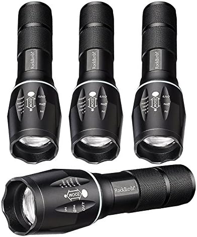 Rockbirds LED Water Resistant Flashlight of 5 Modes Tactical Torches for Outdoor with Bottom Click (T6) (Flashlight T6 4P)