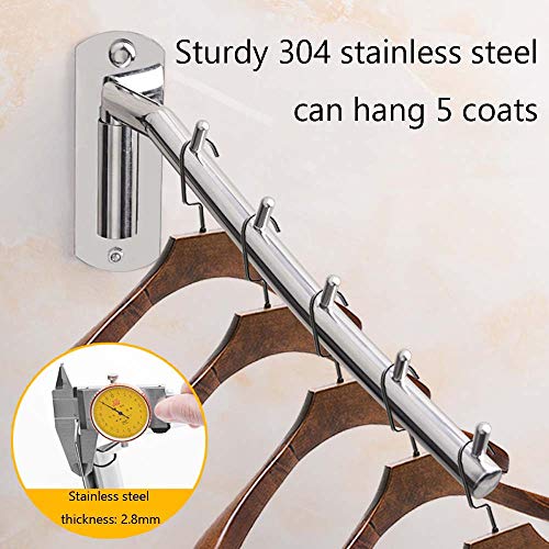 MulYeeh Folding Wall Mounted Clothes Rack, Coat Hanger Stainless Steel Clothes Hook with Swing Arm, Clothing Hanging System Closet Storage Organizer