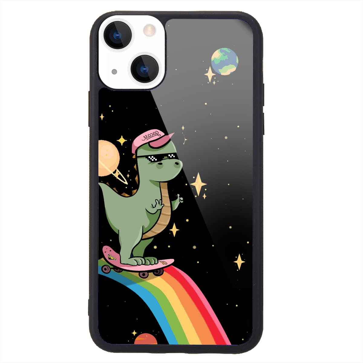 MAYCARI Cute Starry Dinosaur Phone Case Compatible with iPhone 13 6.1'', Hard Back Case with Soft TPU Bumper for Girls Children Women Protective Phone Case for iPhone 13
