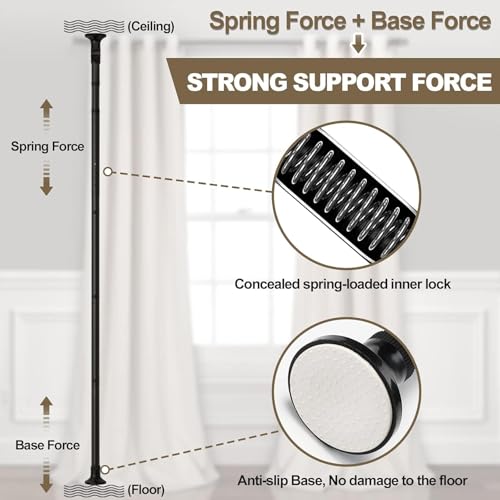 Black Room Divider Curtain Rod, Floor to Wall Ceiling Tension Separator Privacy Space Partition Rods, Heavy Duty No Drilling Room Separation Rods, Adjustable 120-300Cm(H), 70-175Cm(W)