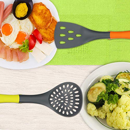 Kitchen Utensil Set & Kitchen Knife Set - 6 Piece Nylon Nonstick Cooking Utensil Set & 5 Piece Cook Knife Set with Rotating Knife & Utensil Holder - Kitchen Tools include Knife,Turner,Spatula & Spoon