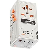 170W GaN Universal Travel Adapter, Worldwide All-in-One International Plug Power Adapter & Wall Charger with 3 USB-C & 1 USB-A (5A/28V) for Europe, USA, Japan, and Australia (Type C/A/G/I)