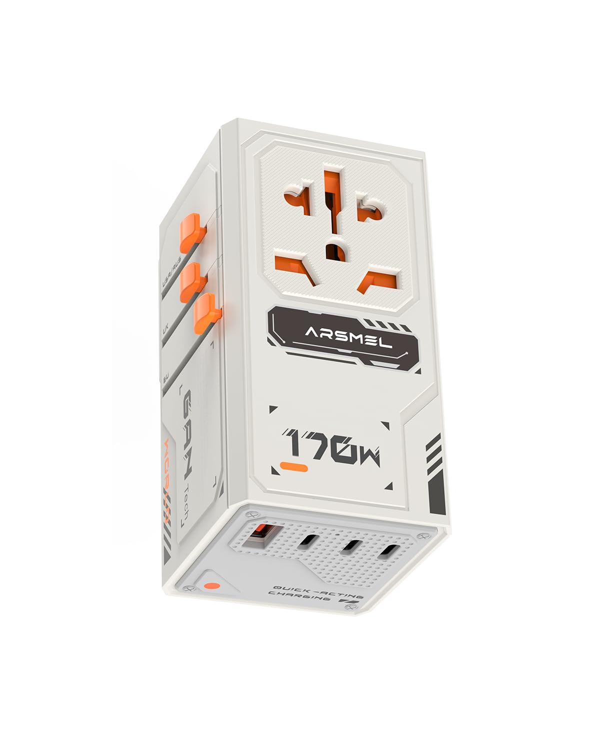 Photo 1 of 170W GaN Universal Travel Adapter, Worldwide All-in-One International Plug Power Adapter & Wall Charger with 3 USB-C & 1 USB-A (5A/28V) for Europe, USA, Japan, and Australia (Type C/A/G/I)