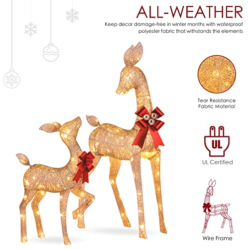 Large 3Pack Lighted Reindeer Christmas Outdoor Yard Decorations, Christmas Deer Family Decor