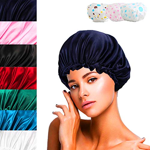 JSY 7PCS Satin for Natural Hair Adjustable Silky Satin Sleep Cap for Protecting hair and