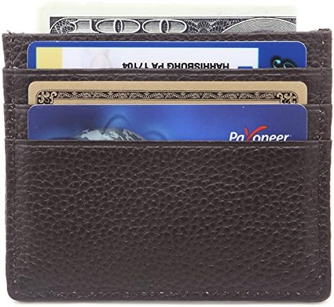 Genuine Leather RFID Blocking Card Case Compact Wallet Slim Super Thin 6 Card Slots (Coffee)