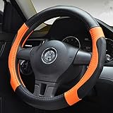 Moyishi Top Leather Steering Wheel Cover Universal Fit Soft Breathable Steering Wheel Wrap (Orange)
