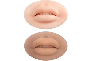 Hipifans 5D Fake Lips, 2Pcs/Set Silicone Lips for Makeup Practice, Soft Tattoo Practice Lips Model for Semi Permanent Make Up Supplies (light skin + dark skin)