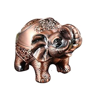 fansheng Metalen Olifant Asbak Winddicht met Cover, Creatieve Woonkamer Ruimte Draagbare Asbak Rood Koper Staand Olifant