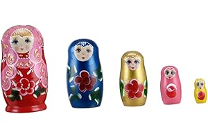 LALADEFIEE Wooden Nesting Toys Russian Matryoshka Dolls 5-Layer Handcrafted Doll Home Decor for Boys and Girls and Collectors