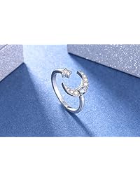 Plata de ley 925 CZ Moon Star   Anillo abierto para la Mujer (ampliable Anillos)