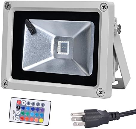 Maeffort 10W Waterproof LED Flood Light with US 3-Plug and Remote, RGB